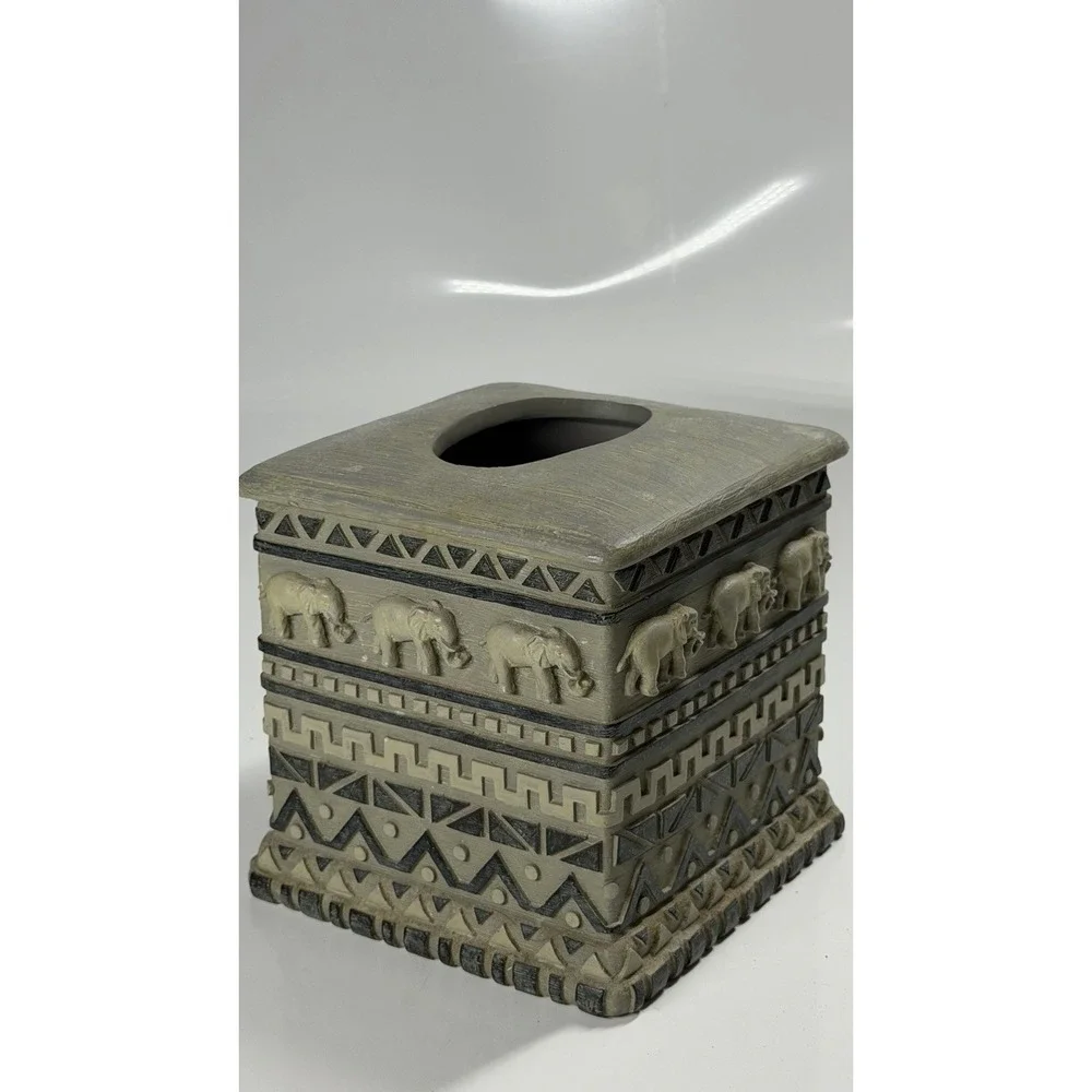 Resin African Safari Design Elephant Tissue Box Cover Square 6
